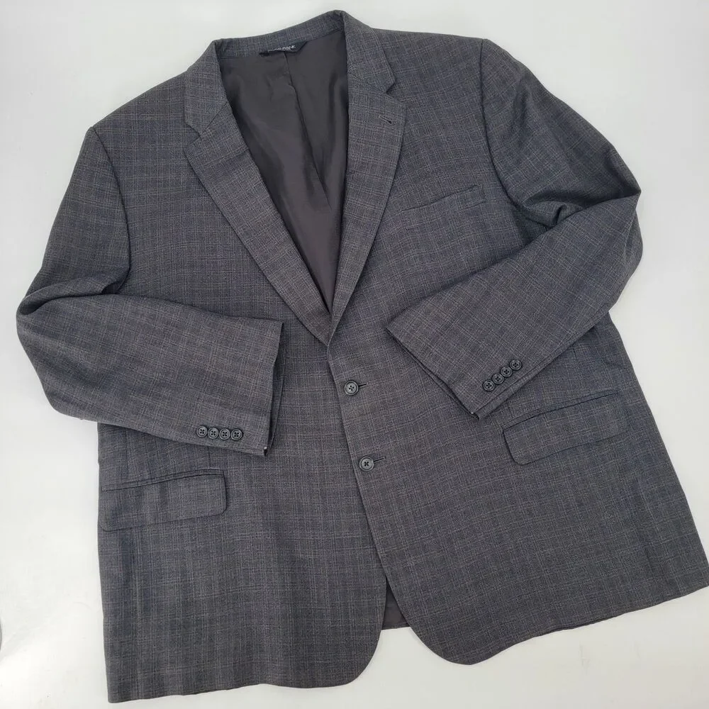 Jos A Bank Mens 54R Silk Wool Gray Brown Windowpane Sport Coat Blazer Big & Tall